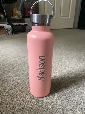 Pink Stainless Steel Water Bottle with "Madison" name on side